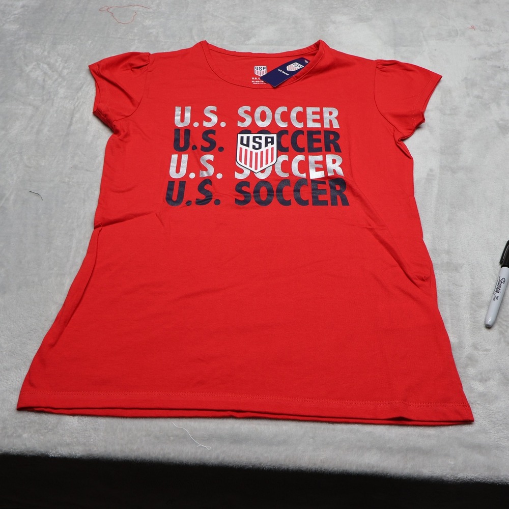 USMNT Shirt Girls XL 14-16 US Soccer Red Football Team USA Fan Graphic $15 NEW